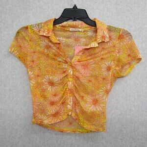 Heart Hips Womens Teen Large Yellow Orange Top Shirt Croptop Short Sleeve